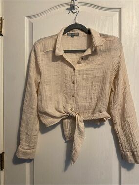 Good Luck Gem Cream Tie-Front Button Down Shirt